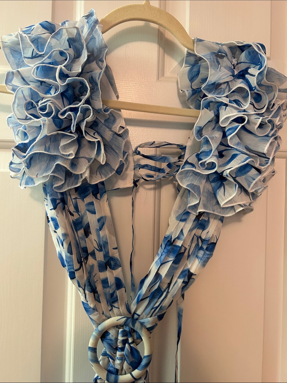 Anne Louise Boutique ABL Blue Floral Ruffle Maxi Dress Mykonos Cassini NWT - Picture 10 of 12